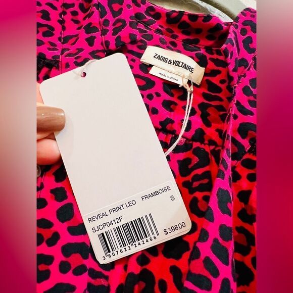 ZADIG & VOLTAIRE Reveal Leopard Print 3/4 Sleeve Mini Dress Fuchsia - Picture 8 of 9